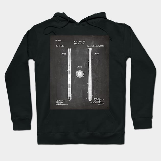 Baseball Bat Patent - Baseball Player Team Coach Art - Black Chalkboard Hoodie by patentpress